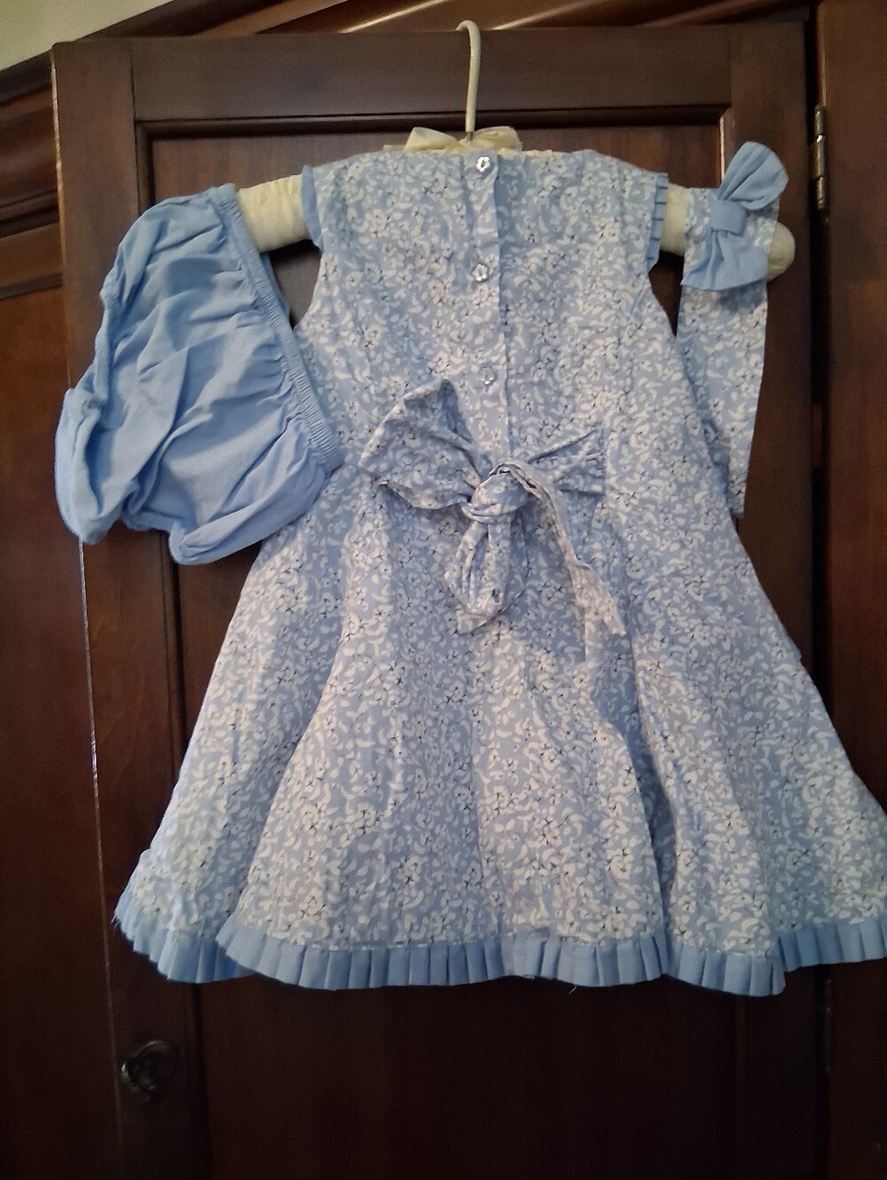 Polly Flinders Light Blue Floral Girls' Fancy Dress with Bow Pockets,3 Piece